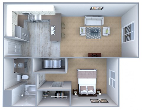 Floor plan for 1 bed, 1 bath, 712 sqft